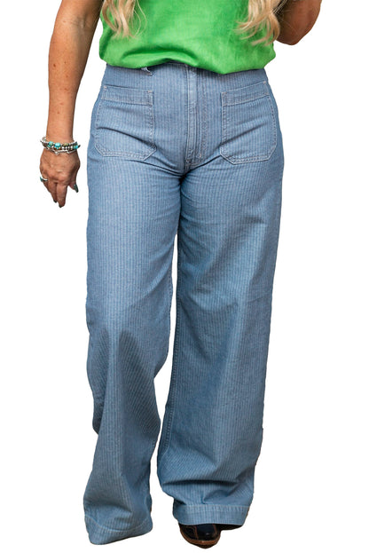 Dusk Blue Patched Pocket Textured Wide Leg Plus Size Jeans