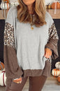 Gray Plus Size Leopard Patchwork Baggy Sweatshirt