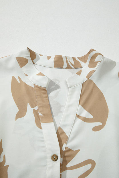 Khaki Abstract Print Ruffle Sleeve Tiered A-line Plus Size Long Dress