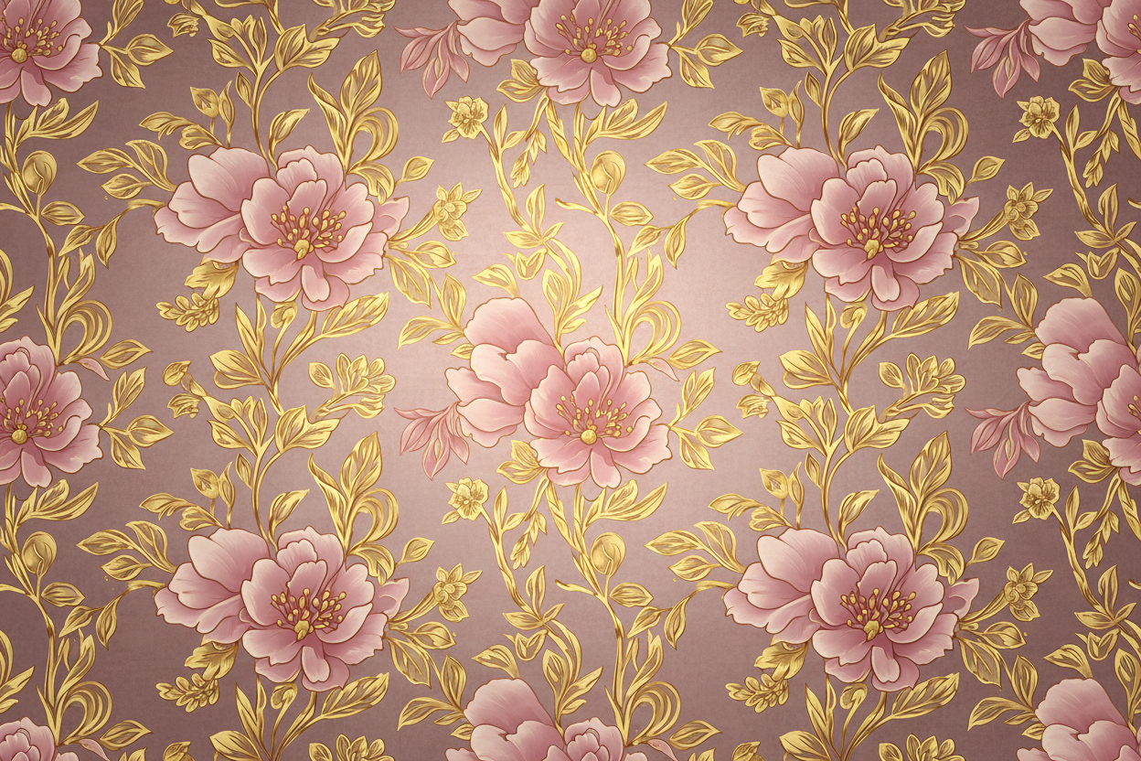 maak een mooie achtergrond met goude en oud roze bloemen